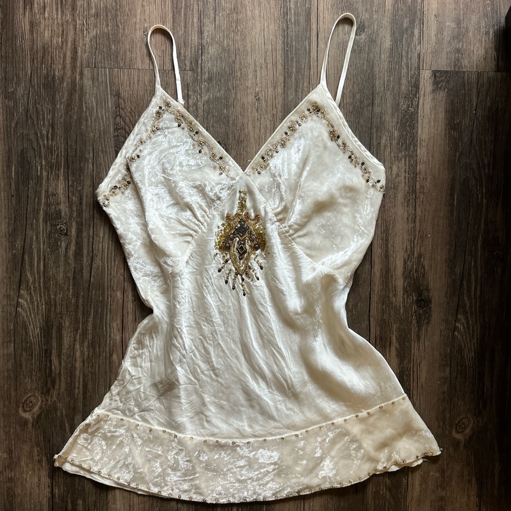 Elegant Cream Camisole with Gold Embellishments